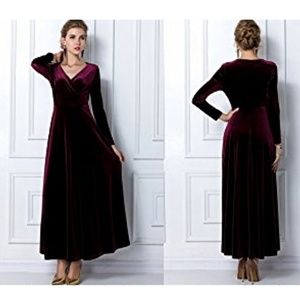 Velvet Long Sleeve Maxi Purple Dress